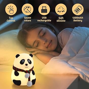 Silicone Panda Bear Night Light for Bedroom with 7 Colour Change LED Lamp