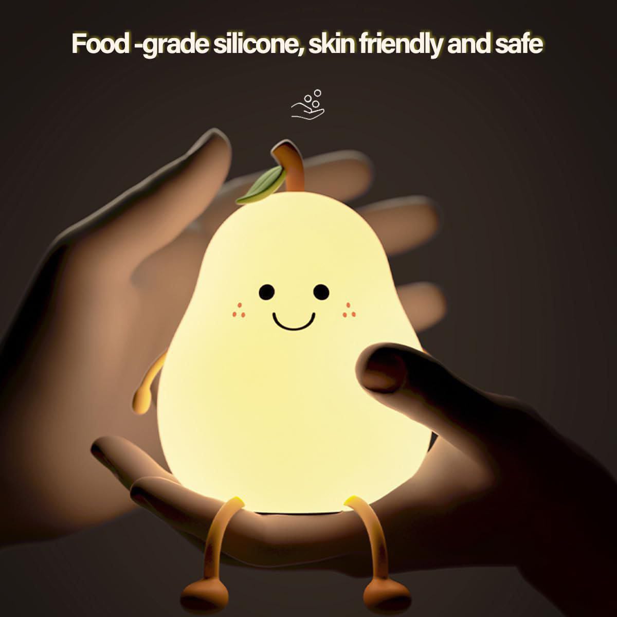 Pear Night Light For Kids Silicone Cute Lamp Nightstand Dimmable Bedroom Baby Fruit Nightlight Kawaii Bedside Room (Pear Lampled)