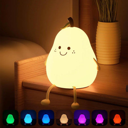 Pear Night Light For Kids Silicone Cute Lamp Nightstand Dimmable Bedroom Baby Fruit Nightlight Kawaii Bedside Room (Pear Lampled)