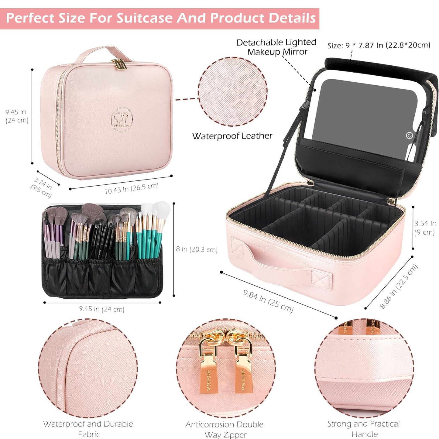 Travel Makeup Bag Cosmetic Bag &nbsp;with Large Lighted Mirror